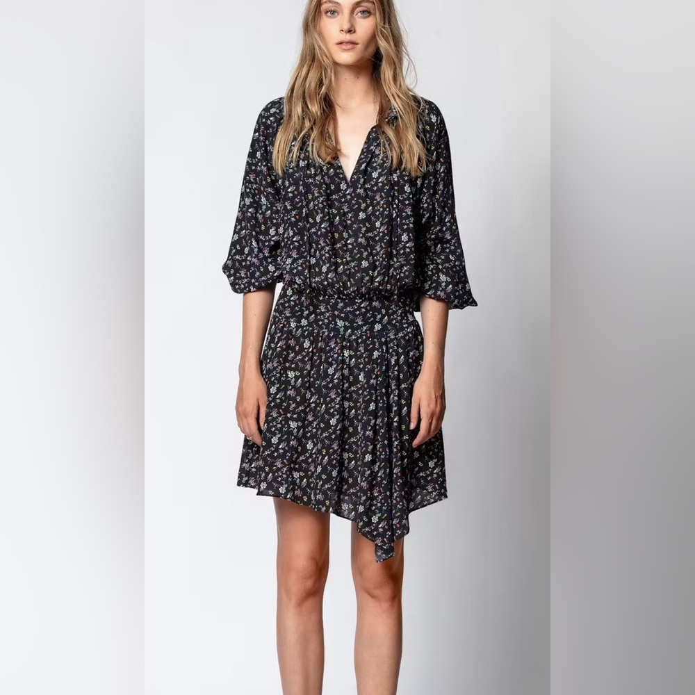 Zadig & Voltaire Black and White Asymmetrical Sundress with Dolman Sleeves